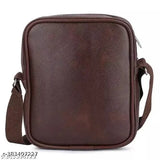 Brown faux leather sling cross body travel bag for men, single compartment with adjustable strap, ideal for outdoor activities