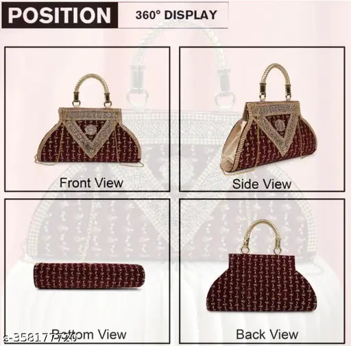 Simple and stylish fabric clutch bag, embroidered net pattern, 2 compartments, free size (8in x 4in), Indian origin