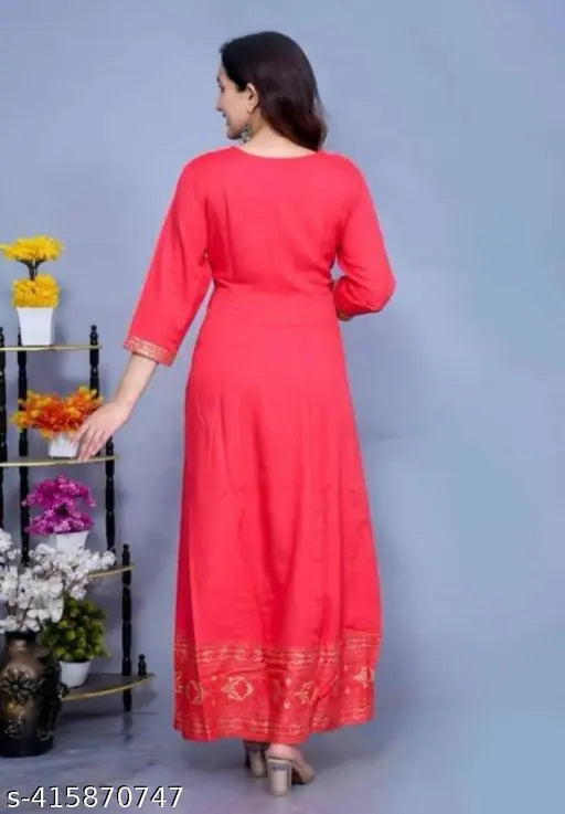 Rayon solid printed anarkali kurti and dupatta with three-quarter sleeves, available in multiple sizes (M-6XL), ideal for Indian women's traditional wear