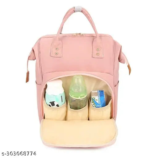 Polyester pink HomeCloud diaper backpack, large capacity with insulated pockets, ideal for mom & dad on-the-go