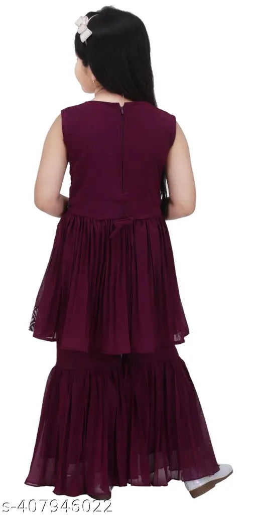 Embellished Georgette Anarkali Kurta Set with Palazzos, ethnic Indian kids clothing, sizes 2-11 years