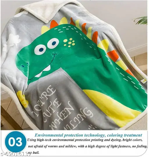 Coral dinosaur-printed fleece blanket, soft & cozy for kids all seasons, 100% polyester, reversible, easy to clean