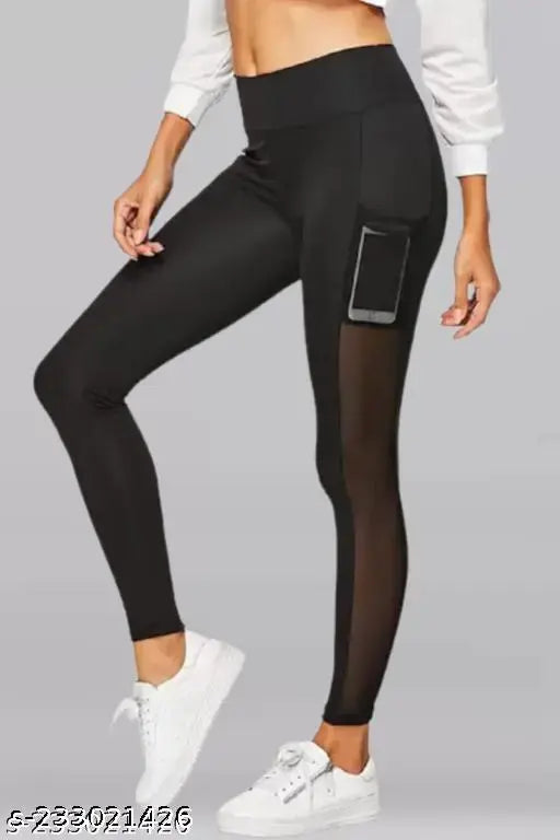 Green Lycra striped net track pant for women's gym wear, classic look and fit