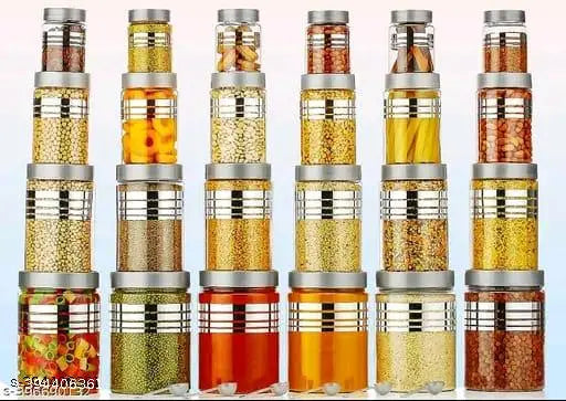 Premium silver clear line-printed plastic storage container set, includes 6 pcs 1200ml, 6 pcs 650ml, 6 pcs 350ml, and 6 pcs 250ml - ideal for dry fruit preservation