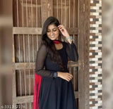 Georgette anarkali gown with dupatta, solid-patterned Indian outfit for women, S-XXXL sizes