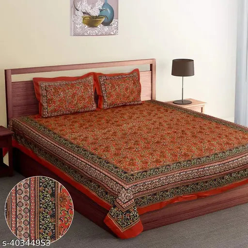 Sanvee Japuri printed 100% pure cotton king-size bedsheet with 2 pillowcases, high-quality Indian bed linen