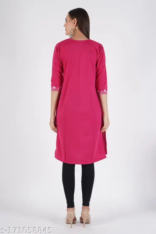 Magenta wool embroidered Kurta for women, three-quarter sleeves, trendy, Indian origin