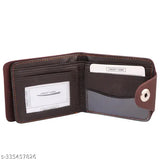 Brown faux leather men's two-fold wallet with printed net pattern, features 2 compartments for secure storage