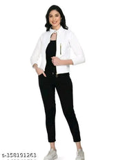 White wool long-sleeve jacket, solid design for S, M, L, XL, XXL sizes
