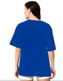Royal blue trendy oversize t-shirt for girls and women, printed with a happy design on cotton blend fabric