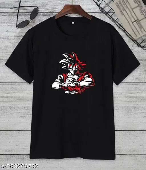 Red Flare Super Saiyan legendary warrior men's black cotton t-shirt, printed with Dragon Ball Z design, ideal for Naruto, Itachi, or Sasuke fans
