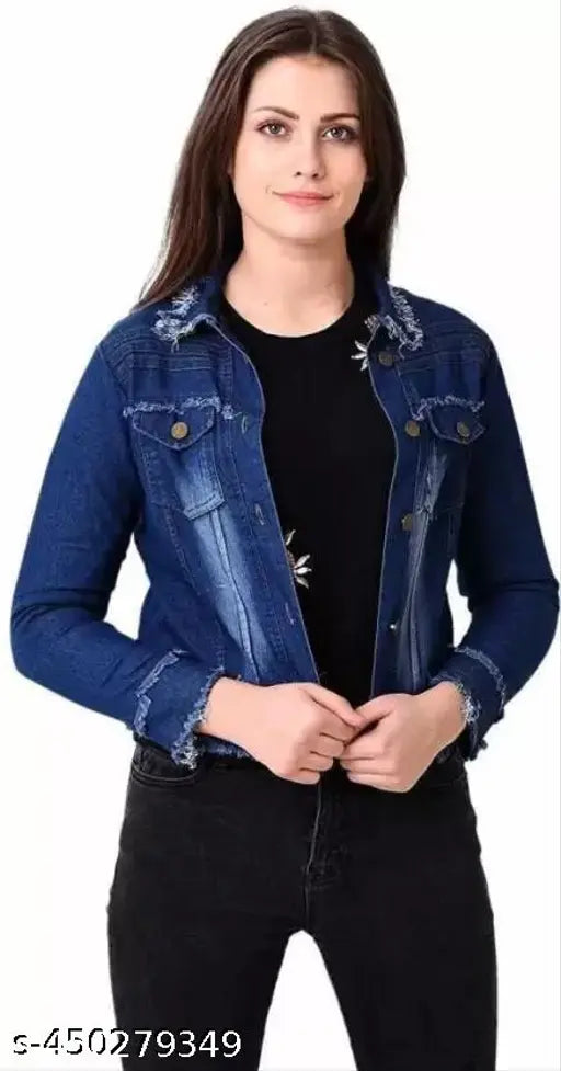 New stylish denim jacket, solid white, long sleeves. Ladies denim jacket for women, India origin