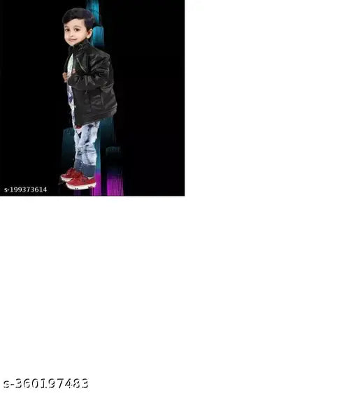 Leather Boys Stylis Jacket, solid pattern, very comfortable for kids' winter wear, size 2-3 years, Made in India