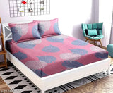 Glace cotton elastic fitted double bedsheets combo pack, botanical pattern, 4 pillow covers, ideal for summer