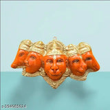 Orange resin Panchmukhi Hanuman ji statue, 17 cm wide x 10 cm high, for door entrance wall hanging idol