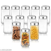 Transparent glass cube jar (1000ml) with silver see-through lid - Ideal for pickles, dry fruits, & pantry storage (Set of 12)
