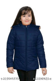 Stylish polyester fur butter jacket for baby girls (warm, winter wear, 3 layers). Close-up image on model wearing the jacket in a winter scene