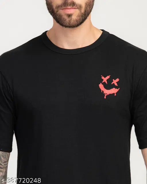 Black cotton blend round neck t-shirt, stylogue printed typography for men's casual wear