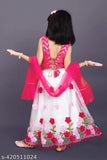 Taffeta silk vneck pink lehenga choli set with embroidery, India-made for kids' wardrobe upgrade
