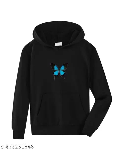 Olive cotton butterfly printed boys & girls sweatshirt with huddie - one pocket, long sleeves, straight hem - winter wear for kids