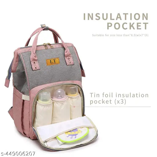 High-quality polyester net baby diaper bag. Durable, spacious, water-resistant, and easy-to-clean. Perfect for moms on-the-go, with insulated bottle pockets
