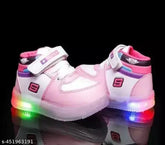 Pink PVC light-up walking shoe for boys, lace-up with comfort insole, ideal for active play