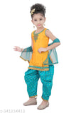 AFS FASHIONS embellished dupion silk kurta set for girls in A-line style with patiala bottoms and short sleeves, suitable for all seasons