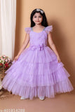 Embellished net party dress for girls, short sleeves, vibrant and comfortable summerwear, India origin