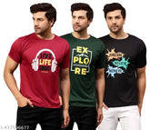 Trendy printed Dri-Fit polyester t-shirts, short sleeves, pack of 3 (M, L, XL), India
