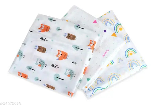 Organic cotton muslin swaddle set of 3 (fox - rainbow- triangle), perfect for mild winter, abstract print