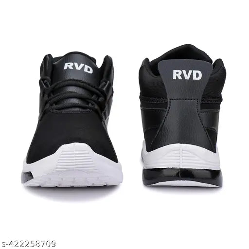 Black mesh and PVC lace-up running shoes for kids daily use, ideal for boys and girls aged 4-12 years, originating from India