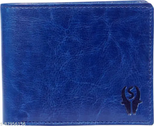Blue artificial leather wallet, 3 card slot, PU material for men's style and function