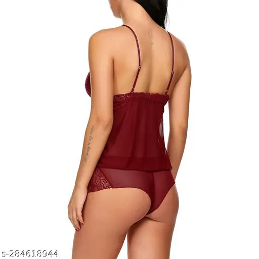 White net night dress for women, backless baby doll style with lace work, ideal for special occasions, Indian high-end design