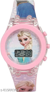Multicolor, glowing, Styleflix Barbi watch for girls on wrist with pink strap and dial