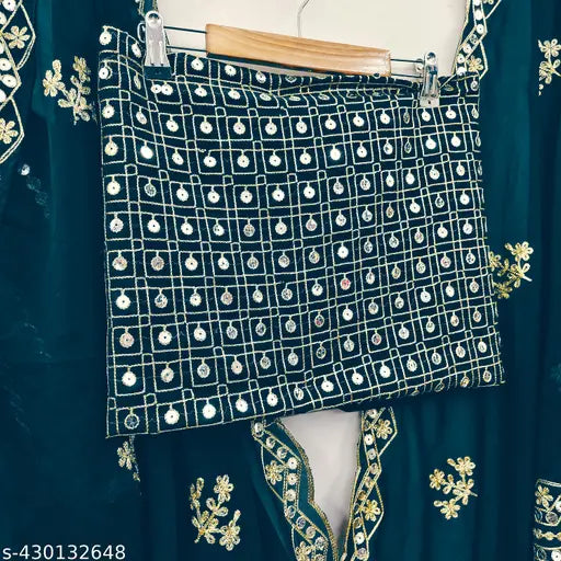 Embroidered Georgette Women's Lehenga Choli & Dupatta Set, semi-stitched (43in/43in/70in), Indian craftsmanship