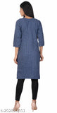 Stylish dark blue wool kurti, three-quarter sleeves, checked pattern. Women's ethnic wear top, suitable for various sizes S-XXL