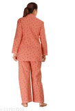 Women's rayon lemon night suit set, long-sleeved printed pyjamas and shirt for L size, made in India