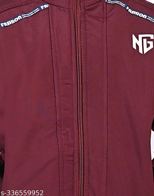 Maroon cotton printed net long sleeve jacket for boys and kids from Nadwi Garments