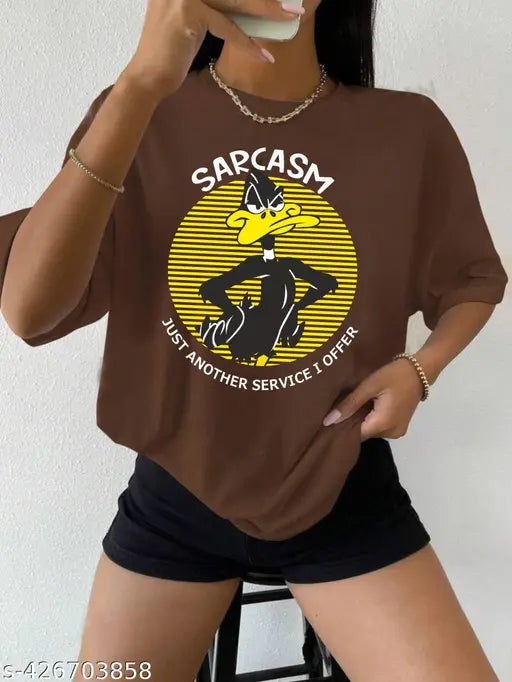 Cotton blend oversized printed t-shirt for women and girls, trendy fashionista casual style with short sleeves