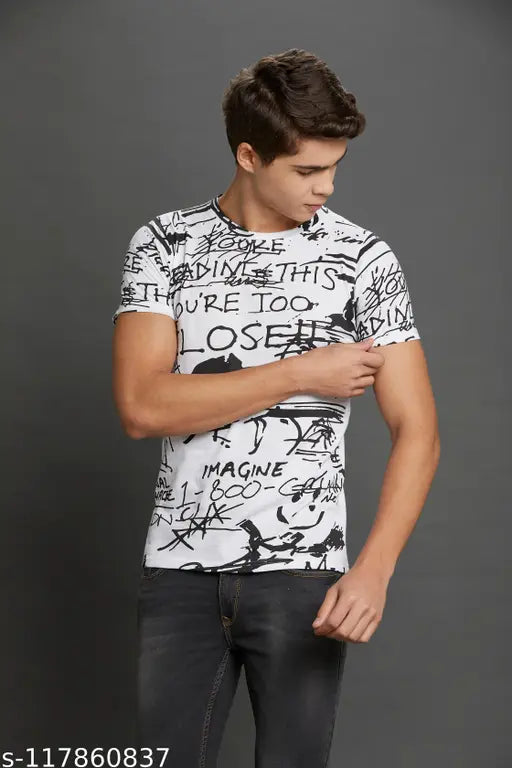 Men's printed cotton blend t-shirt, short sleeves, Skittzz design, available in XS to XXL, India origin