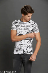 Blue Skittzz men's printed cotton blend t-shirt with short sleeves, vibrant design on display