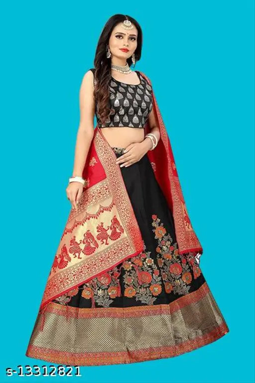 Poly-silk Bollywood Lengha Choli & Silk Dupatta with Zari details, premium Indian fashion for women
