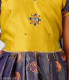 Handmade traditional kids' pattu pavadai in silk jacquard and zari, adorned with heavy stonework. Indian origin, ideal for lehenga cholis, 0-10 years sizes