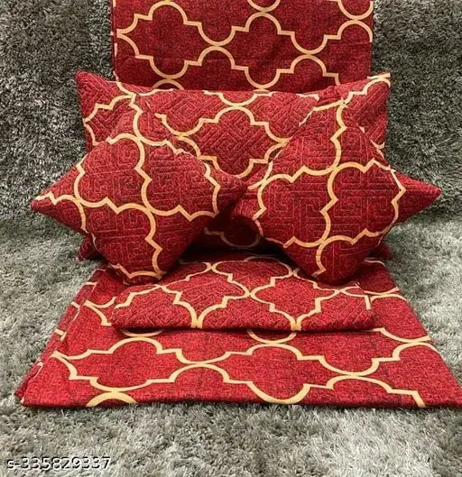 Multicolor HomeHotel 5pc cotton bedsheet set with embroidery, includes 1 king size bedsheet, 2 pillow covers, and 2 cushion covers. Heavy quality for summer use by adults. Ethnic motifs design, thread count 240