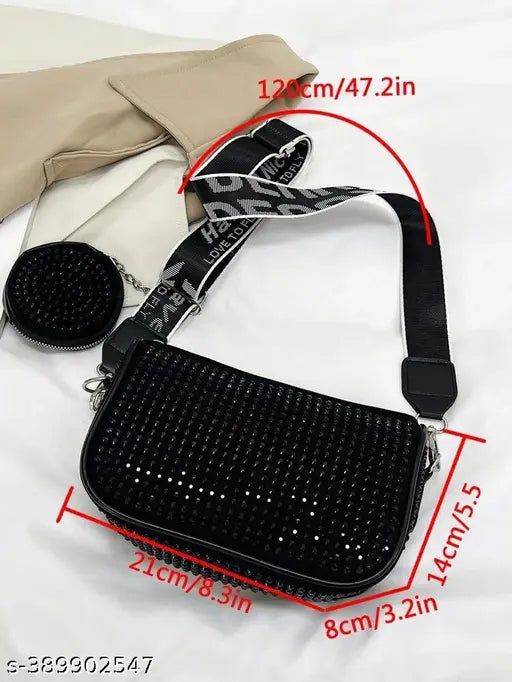 Sparkling Rhinestone Cross Body Sling Bag for Girls - Premium Fabric Quality