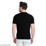 Black and white striped cotton blend round neck half sleeves T-shirt for men by GLITO