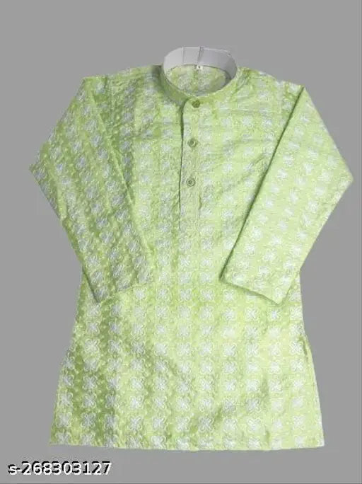Embroidered cotton Chikankari kurta for kids boys, long sleeves, Indian traditional embroidery on display