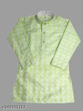 Embroidered cotton Chikankari kurta for kids boys, long sleeves, Indian traditional embroidery on display