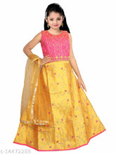 Embroidered taffeta silk lehenga choli for kids party wear, satin dupatta with net sleeves, Indian craftsmanship