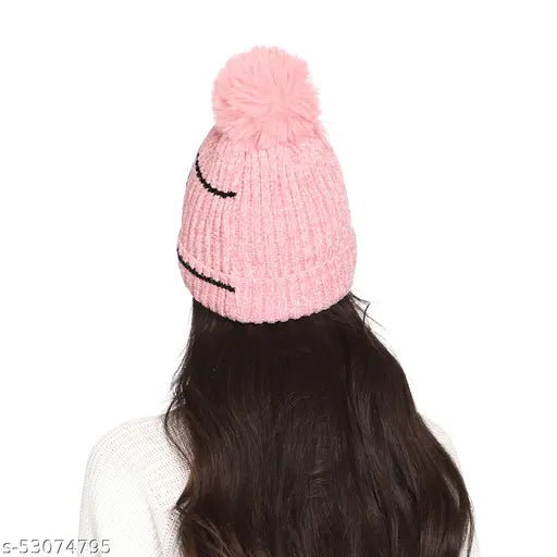 Soft and comfortable women's woolen beanie with printed skull design, made in India
